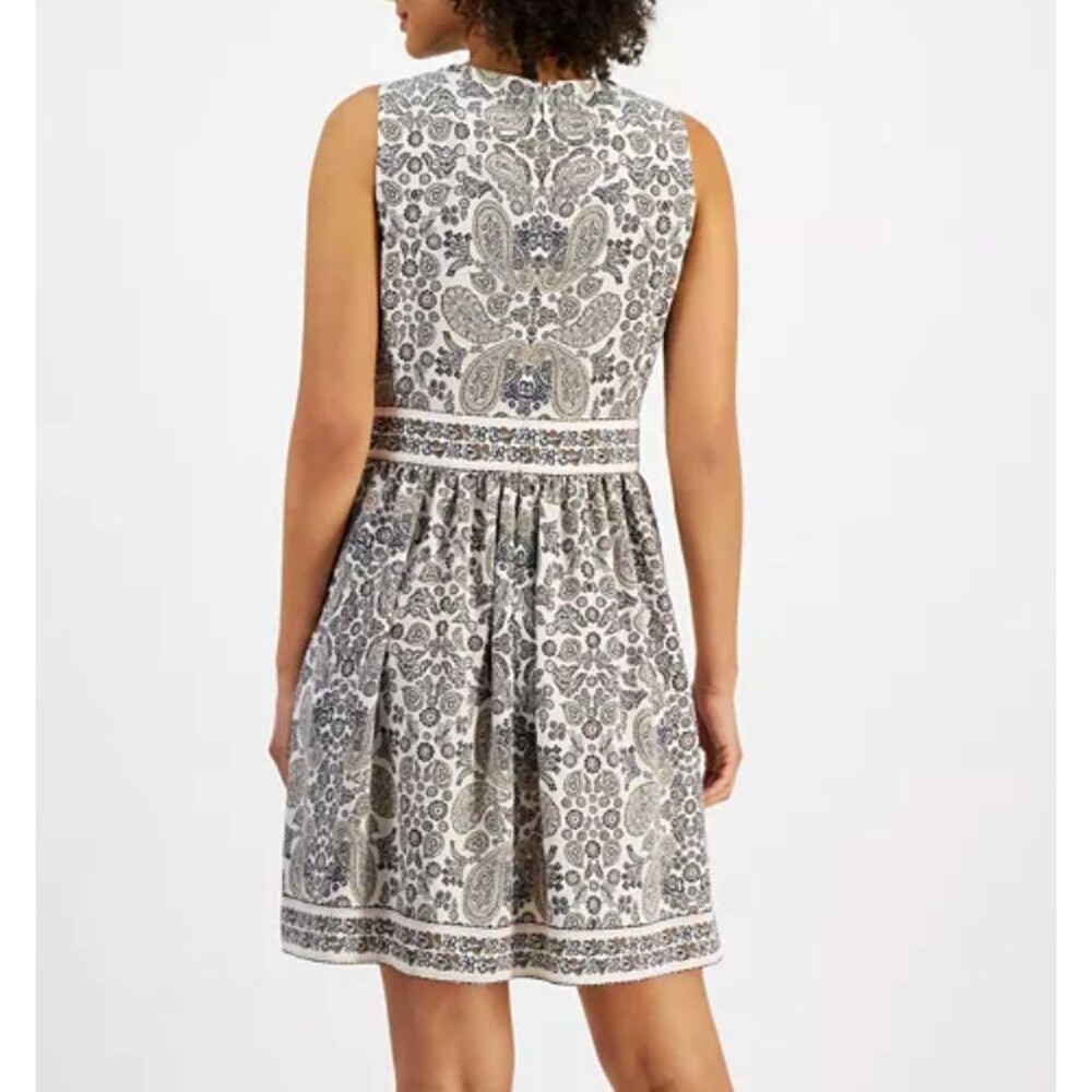 NWT Nautica Jeans Ivory Tan Paisley Dress Sz 10 Sleeveless Feminine Casual - Picture 3 of 12